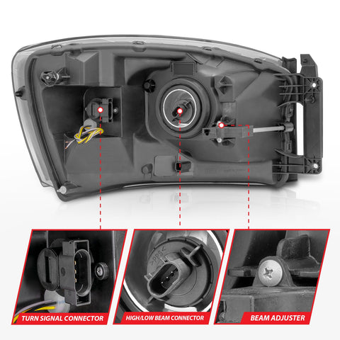 Anzo USA Crystal Headlight Set; Clear Lens; Black Housing; w/ Light Bar Switchback; Pair;