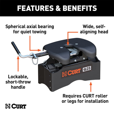 CURT CURT 16565 Q25 5th Wheel Hitch Head Only; Legs or Roller Required; 25;000 lbs