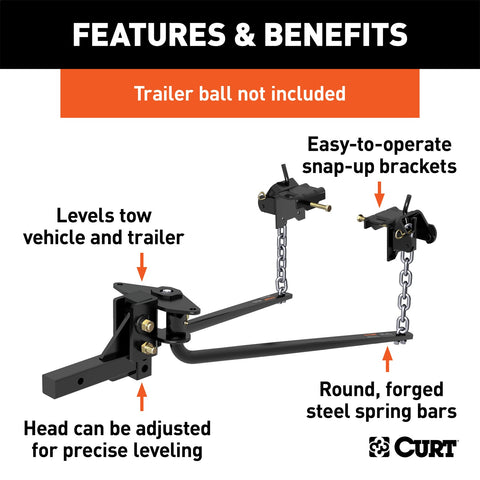CURT Round Bar Weight Distribution Hitch with Integrated Lubrication (8-10K)