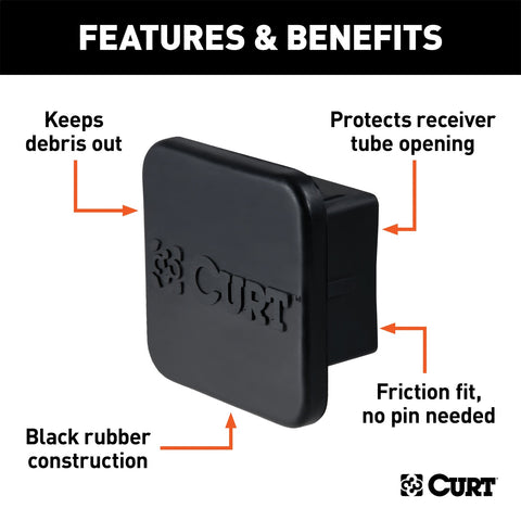 CURT CURT 22276 Rubber Trailer Hitch Cover; Fits 2-Inch Receiver