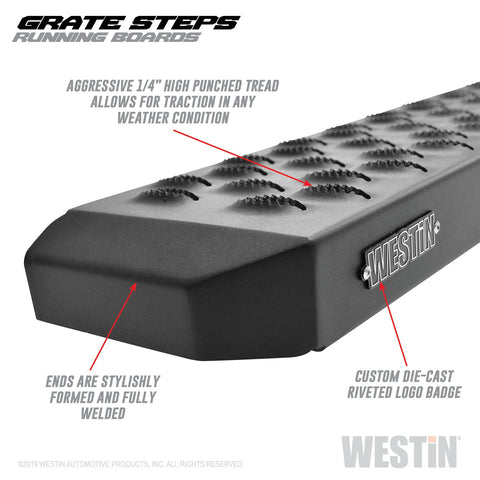Westin Grate Steps Running Boards; Textured Black; 83 in.; Mount Kit Not Included;