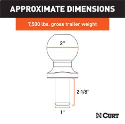 CURT 2in. Trailer Ball (1in. x 2-1/8in. Shank; 7;500 lbs.; Chrome)
