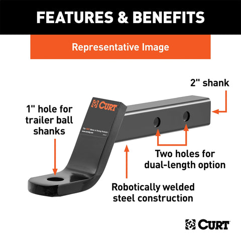 CURT Dual-Length Ball Mount (2in. Shank; 7;500 lbs.; 6in. Drop; 9-1/4in. or 12-1/4in.