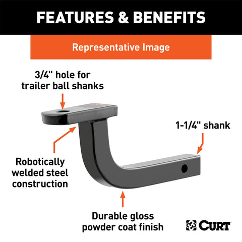 CURT Class 2 Ball Mount (1-1/4in. Shank; 3;500 lbs.; 3-1/8in. Rise; 9-3/4in. Long)