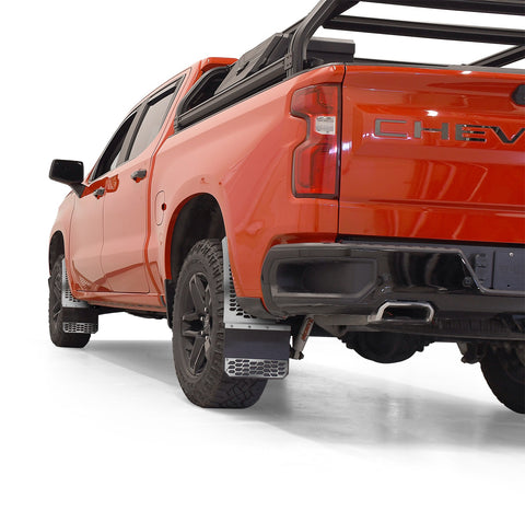 Putco Mud Skins Mud Flaps; Polished Stainless Steel; Features Hex Shield;