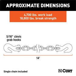 CURT 14ft. Transport Binder Safety Chain with 2 Clevis Hooks (18;800 lbs; Yellow Zinc