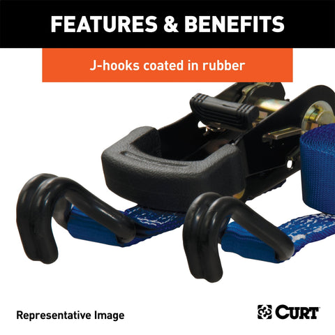 CURT CURT 83019 1-Inch x 16-Foot Blue Nylon Ratchet Strap; 2;200 lbs. Break Strength