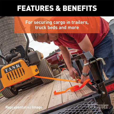CURT 16ft. Orange Cargo Strap with J-Hooks (1;100 lbs.)
