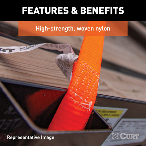 CURT 16ft. Orange Cargo Strap with J-Hooks (1;100 lbs.)