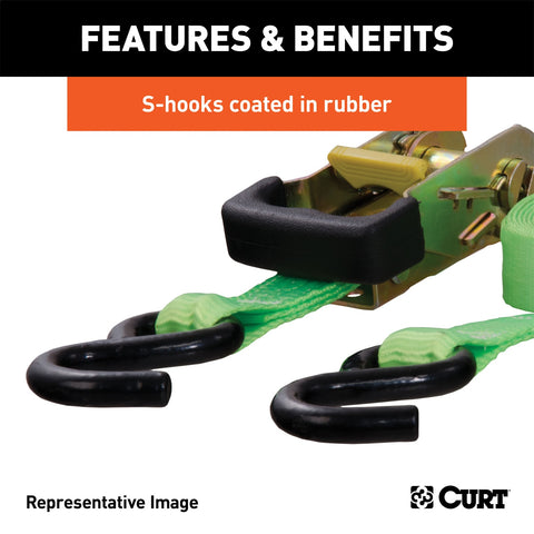 CURT 16ft. Lime Green Cargo Strap with S-Hooks (1;100 lbs.)
