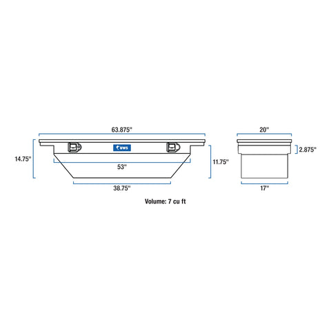 UWS Bright Aluminum 63in. Angled Crossover Tool Box with Low Profile (Heavy Packagin