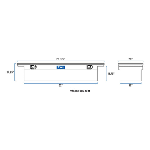 UWS Gloss Black Aluminum 72in. Truck Tool Box with Low Profile (LTL Shipping Only)