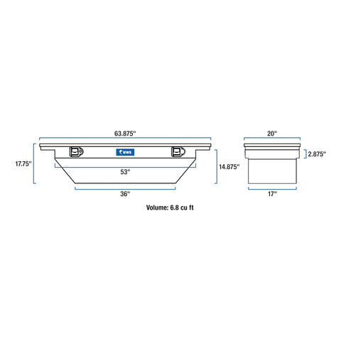 UWS Gloss Black 63in. Deep Angled Truck Tool Box; Low Profile (LTL Shipping Only)