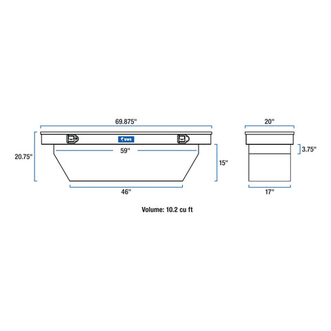 UWS Matte Black Aluminum 69in. Deep Angled Crossover Truck Tool Box