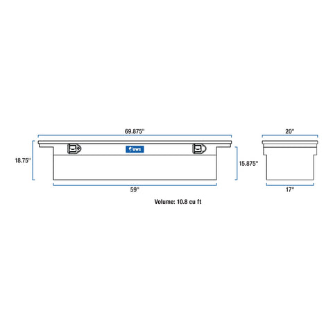 UWS Bright Aluminum 69in. Deep Truck Tool Box with Low Profile (LTL Shipping Only)