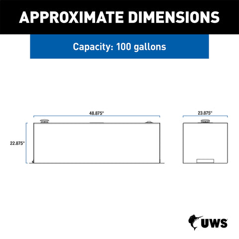 UWS Transfer Tank; 100 Gallon; Non Flammable Liquid; Rectangular; Bright Aluminum;